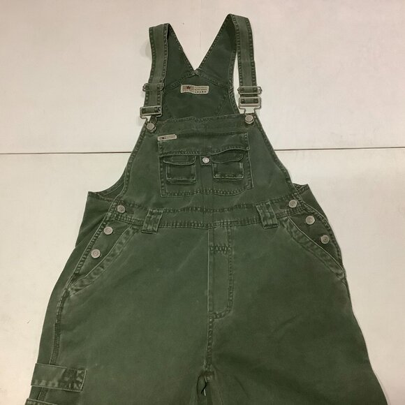 Women's Vintage Y2K Squeeze Denim Bib Overalls Size Small 100% Greenish Gray - Picture 2 of 11